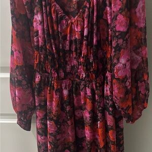 Steve Madden Pink & Red Floral V-Neck Dress